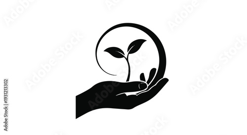 Caring hand nurturing a new seedling growing into a healthy plant
