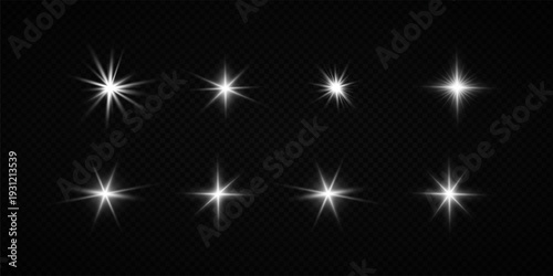Glowing Star Light Effect with Sparkle Rays and Lens Flare on Transparent Background
