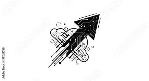 Abstract digital arrow with circuit board pattern symbolizing technological progress and growth