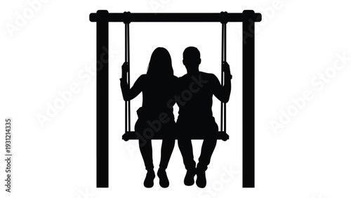 A couple sitting on a swing together isolated on white background, Vector