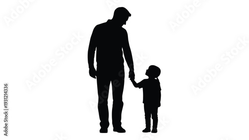 A man and a child holding hands isolated on white background, Vector