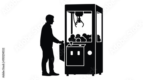 Man playing a claw machine game isolated on white background, Vector