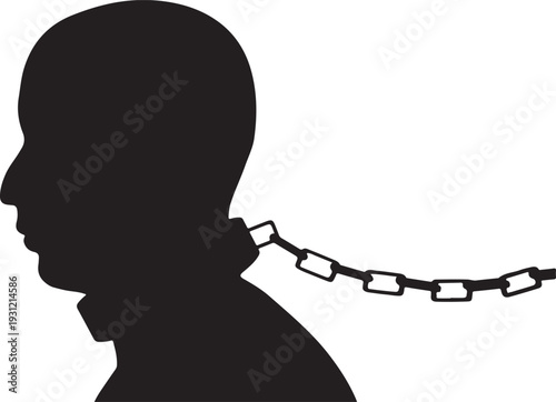 Print Black silhouette of a man chained at the neck, symbolizing oppression or slavery