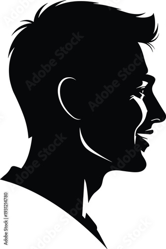 Silhouette of man head profile with short spiked hairstyle, facial outline concept, identity representation, artistic illustration design