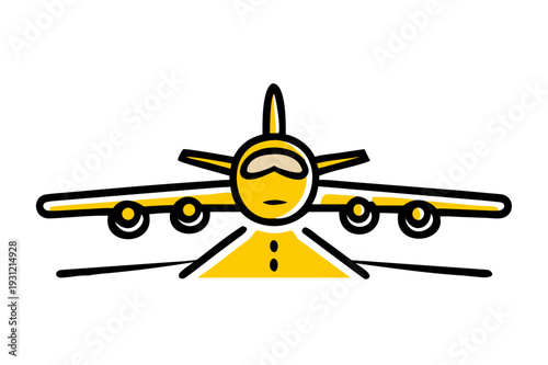 Aircraft approach landing view with front perspective vector illustration
