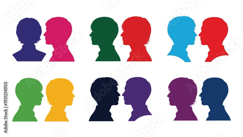 A group of colorful human head silhouettes isolated on white background, Vector