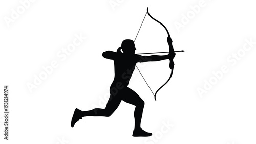 A person is running while aiming a bow and arrow isolated on white background, Vector