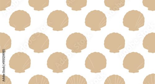 Seashell Vector Pattern Seamless Beige Nautical Beach Background for Summer Design