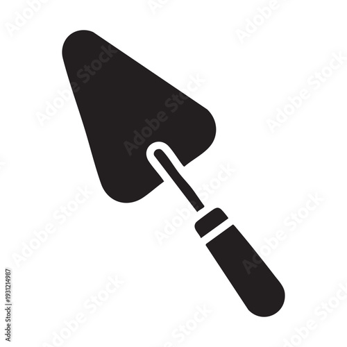 A black icon of a trowel on a white background