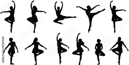 Silhouettes of ballet dancers in elegant poses, classical dance concept, artistic movement study, expressive body language illustration design