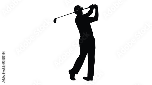 A golfer in silhouette swings a golf club isolated on white background, Vector