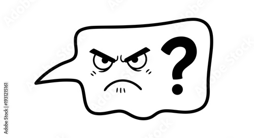 Angry speech bubble with question mark expressing confusion and frustration cartoon hand drawn style isolated on white