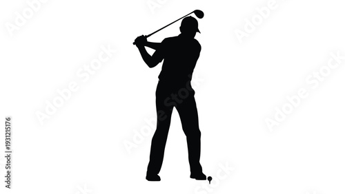 A golfer in a golf swing silhouette isolated on white background, Vector