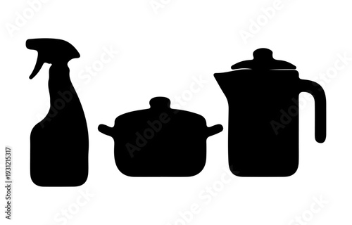 Cleaning Spray Bottles and Household Supplies Silhouette Vector Set