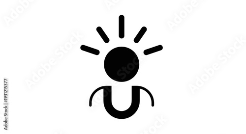 Conceptual icon representing a bright idea or innovation symbolizing human thought and creativity with radiating lines