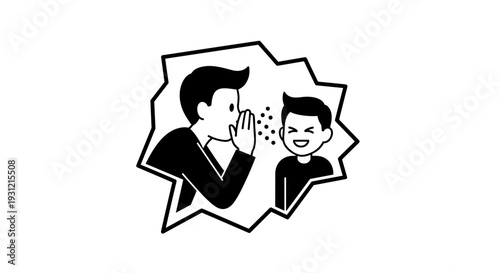 Man whispering secret to another person sharing gossip and rumors with a smile communicating information privately