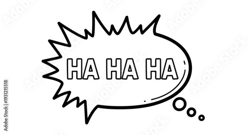 Cartoon speech bubble with ha ha ha text expressing laughter and joy isolated on white background simple line art style