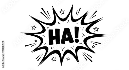 Explosive comic book sound effect bubble with 'ha' text conveying laughter amusement and joyful expression in a retro