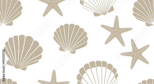 Seashell and Starfish Vector Pattern in Beige Seamless Nautical Beach Design