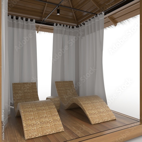 3d render Poolside Cabana design element Furniture