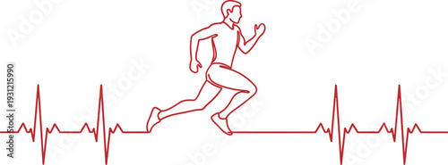 Running Man with Heartbeat Pulse Line Icon Fitness Cardio Training and Health Monitoring Concept Design