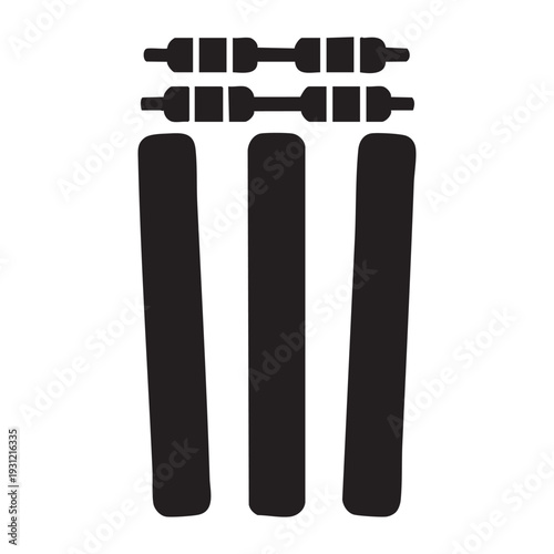A black and white image of three cylindrical objects with a horizontal piece on top