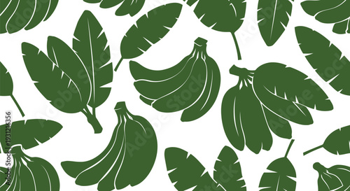 Green Banana Leaves and Fruit Seamless Vector Pattern for Tropical Design Projects