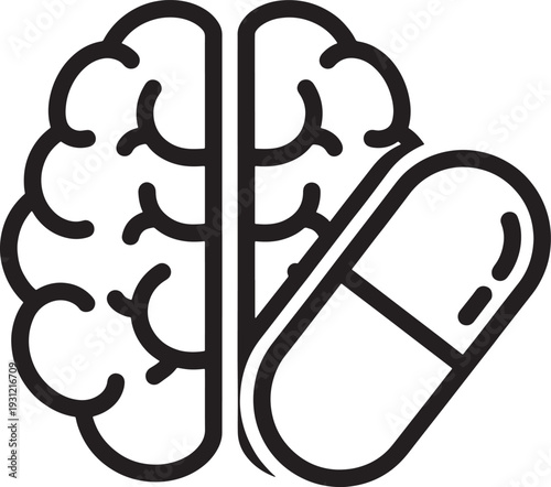 Brain and pill icon representing mental health and medication