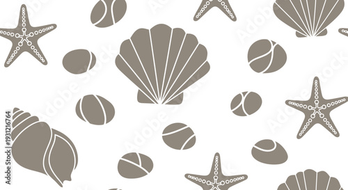 Seashell and Starfish Vector Pattern in Neutral Colors for Beach and Summer Designs