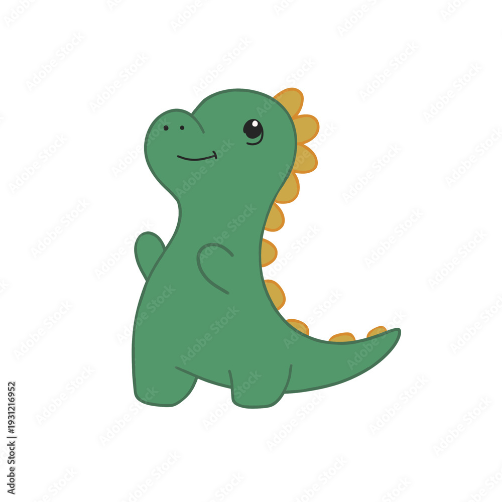 Obraz premium cartoon sticker illustration of a cute green dinosaur