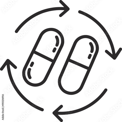 Recycling symbol with two capsules