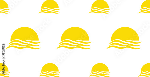 Seamless yellow sun and wave vector pattern for summer backgrounds and beach designs