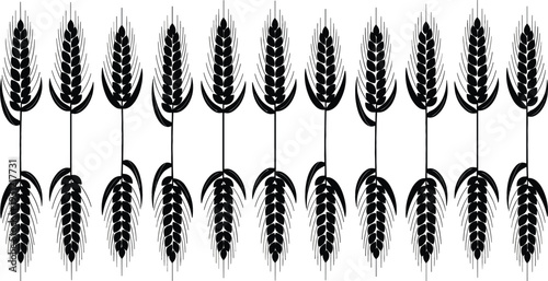 Wheat Ear Silhouette Icon Set with Detailed Grain Stalk Symbols in Black Agriculture Harvest Collection