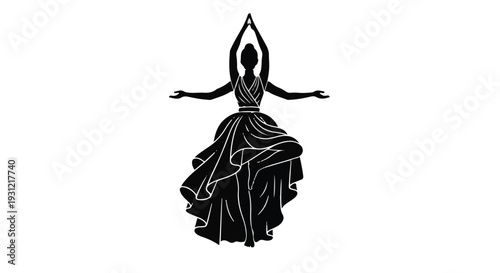 Elegant silhouette of a dancer in a flowing gown striking a graceful pose.