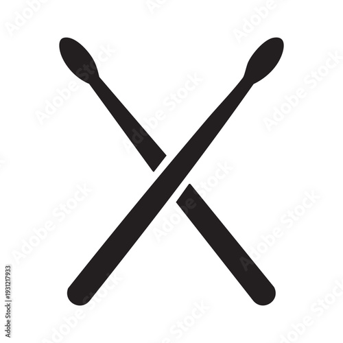 A black and white image of two crossed drumsticks