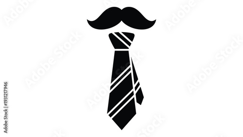 A black and white image of a tie and mustache isolated on white background, Vector