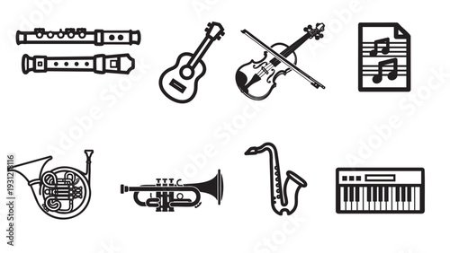 A collection of musical instruments and music sheet