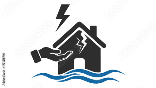 A hand helping a house during a storm isolated on white background, Vector