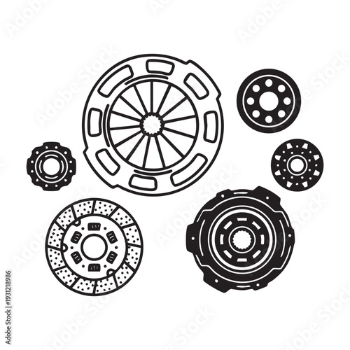 A collection of various car clutch components