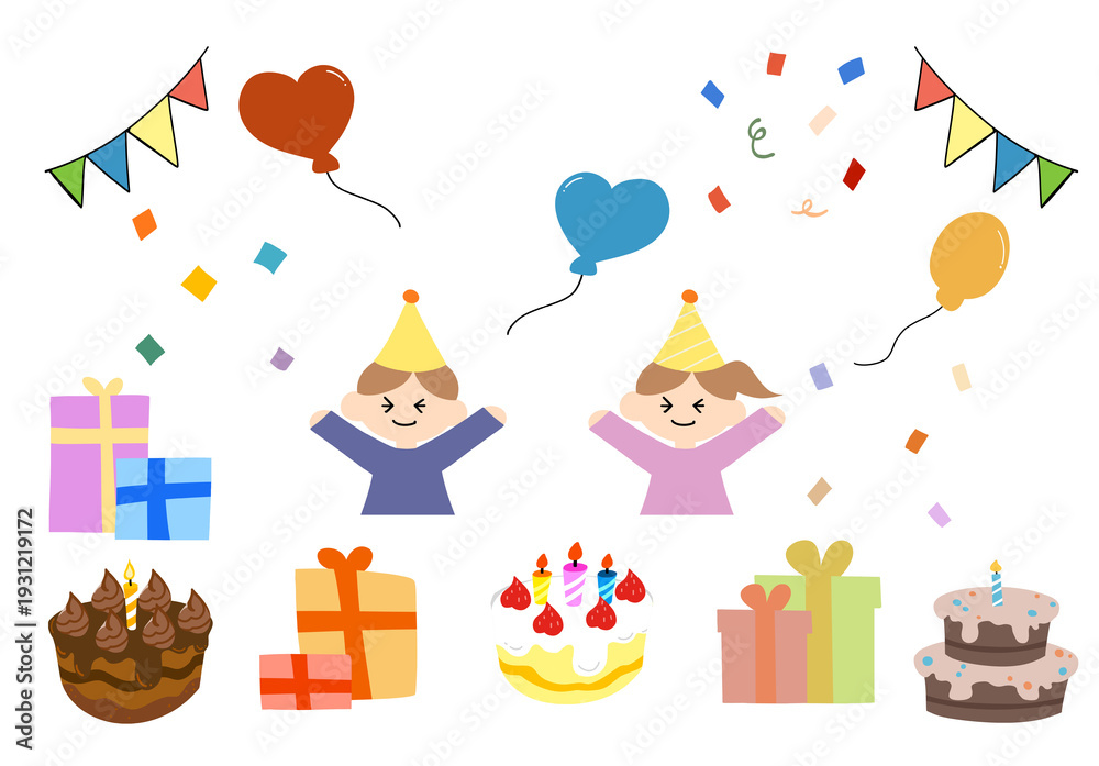 Fototapeta premium Happy birthday set. Holiday decorations