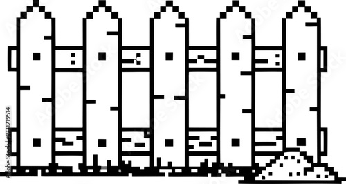 Pixelated wooden fence with small dirt mound rustic garden enclosure for outdoor spaces and backyard boundary decoration