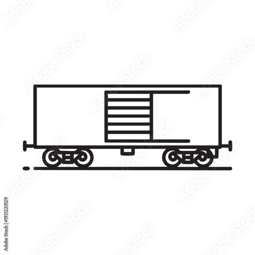 A black and white drawing of a train car on a track