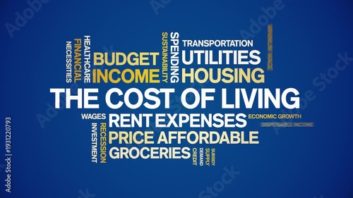 The Cost of Living animated word cloud-text design animation tag kinetic typography seamless loop.