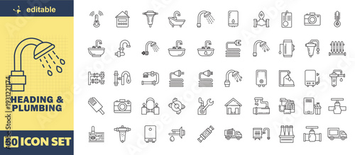 A set of editable icons for heating and plumbing services