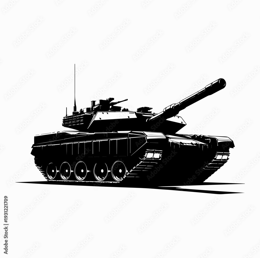 Fototapeta premium Military Tank Silhouette Black and White Vector