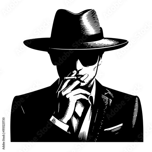 Man with hat and smoke , vector illustration of a Man with hat and smoke , silhouette of a Man with hat and smoke 