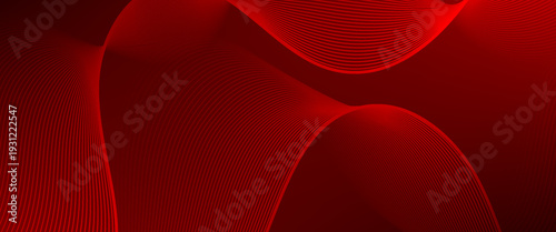 Sophisticated Red Digital Waves. A dramatic dark vector background featuring luminous crimson parallel lines in a fluid, elegant wave. Ideal for luxury branding, tech headers, and bold covers.