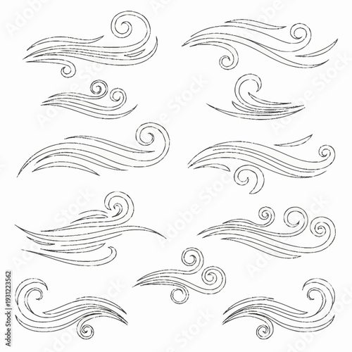 Hand Drawn Wind Swirls Collection Illustration.