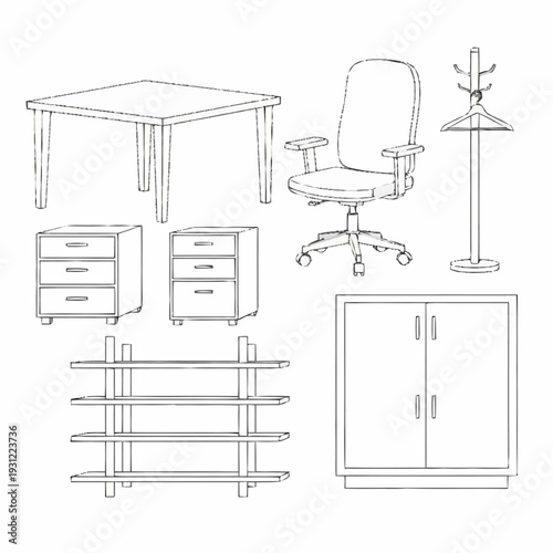 Office Furniture Collection with Chair and Storage.