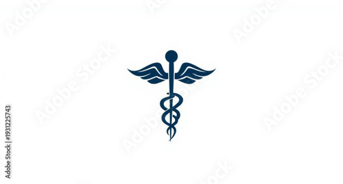 A gold caduceus medical symbol icon featuring a winged staff and twin snakes as a healthcare logo vector for pharmacy or emergency hospital care on a white background